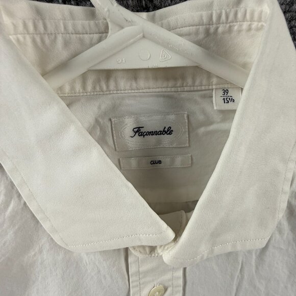 Faconnable 15.5 Club White Shirt Solid Button Up Long Sleeve Pocket Mens Spread - Picture 10 of 16